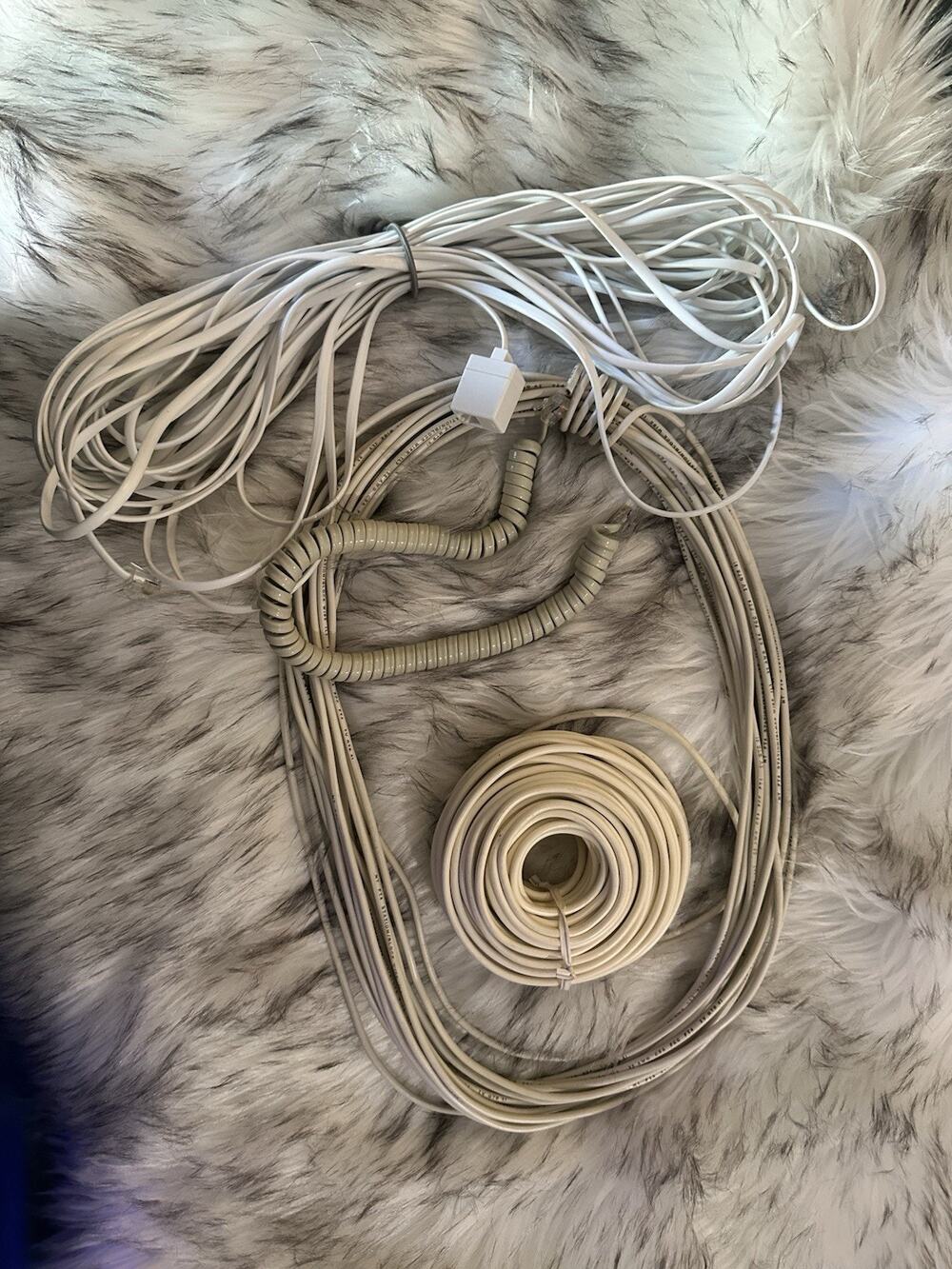 Lot of Beige White Phone Line Cords RJ-11 to RJ-11 Flat Cable Coil Cord